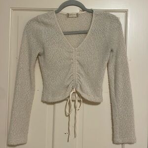 Altar’d state cream colored cropped tie sweater (size:xs)
